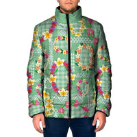 Hawaiian Leis Padded Jacket Kakau Tattoos and Palaka Pastel Green Color