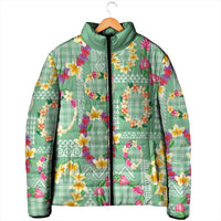 Hawaiian Leis Padded Jacket Kakau Tattoos and Palaka Pastel Green Color