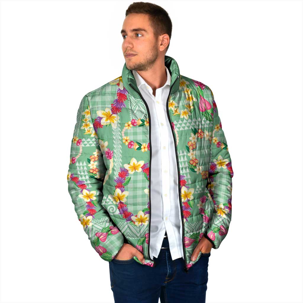Hawaiian Leis Padded Jacket Kakau Tattoos and Palaka Pastel Green Color