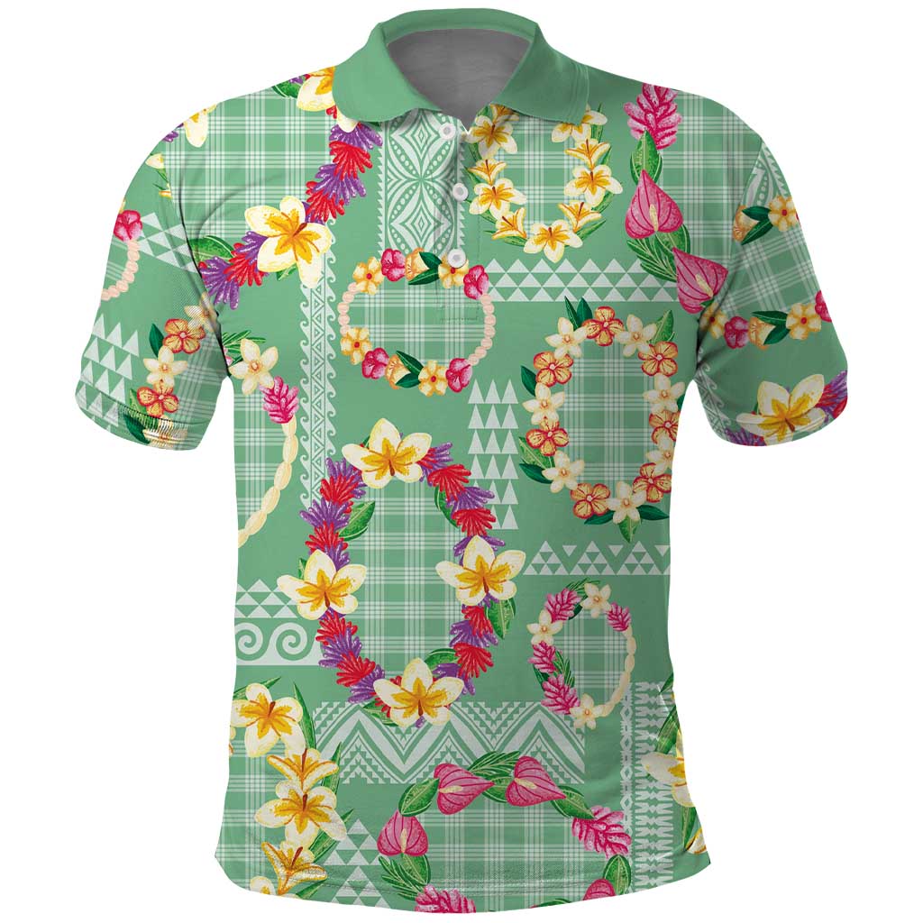 Hawaiian Leis Polo Shirt Kakau Tattoos and Palaka Pastel Green Color