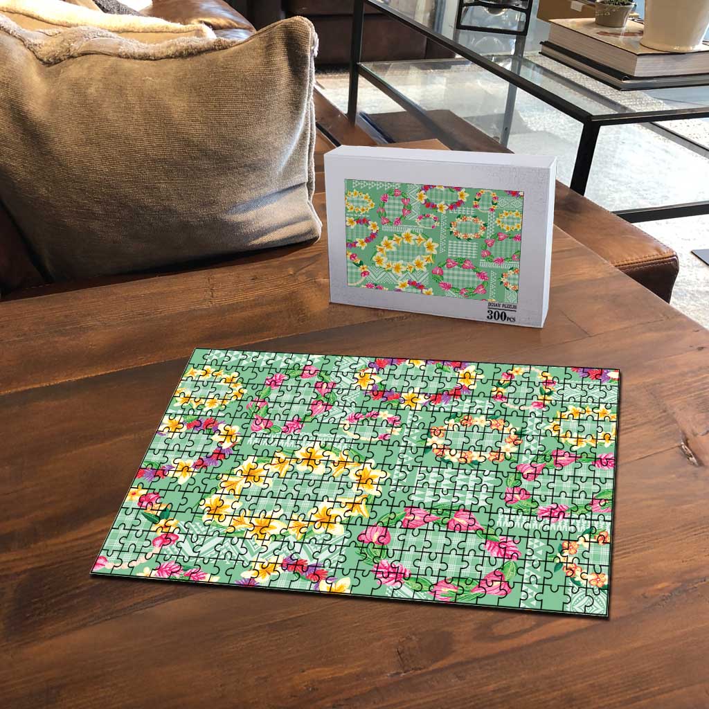 Hawaiian Leis Puzzle Kakau Tattoos and Palaka Pastel Green Color