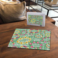 Hawaiian Leis Puzzle Kakau Tattoos and Palaka Pastel Green Color