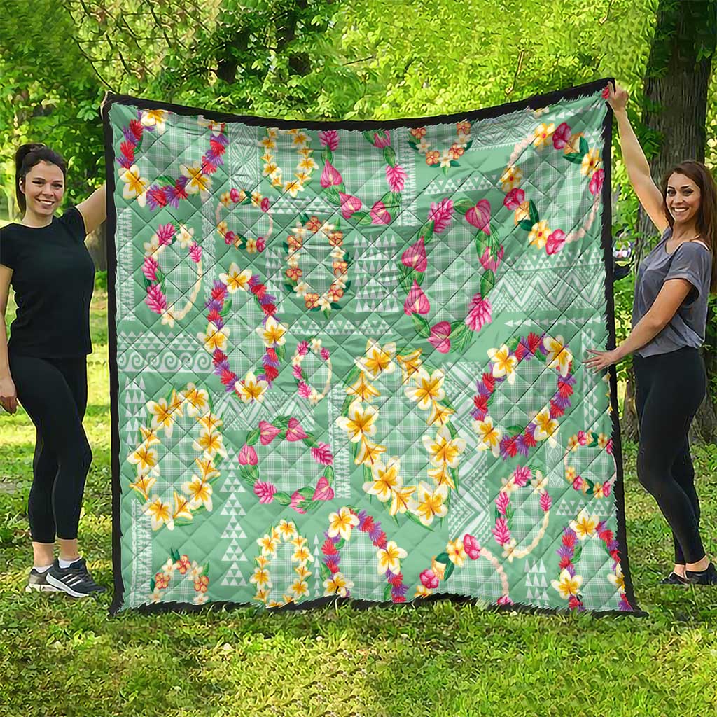 Hawaiian Leis Quilt Kakau Tattoos and Palaka Pastel Green Color