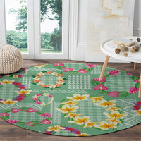 Hawaiian Leis Round Carpet Kakau Tattoos and Palaka Pastel Green Color