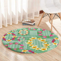 Hawaiian Leis Round Carpet Kakau Tattoos and Palaka Pastel Green Color