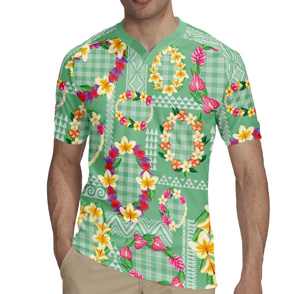 Hawaiian Leis Rugby Jersey Kakau Tattoos and Palaka Pastel Green Color