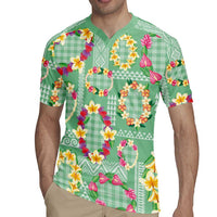 Hawaiian Leis Rugby Jersey Kakau Tattoos and Palaka Pastel Green Color