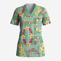 Hawaiian Leis Scrub Top Kakau Tattoos and Palaka Pastel Green Color