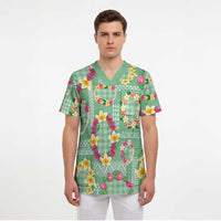 Hawaiian Leis Scrub Top Kakau Tattoos and Palaka Pastel Green Color