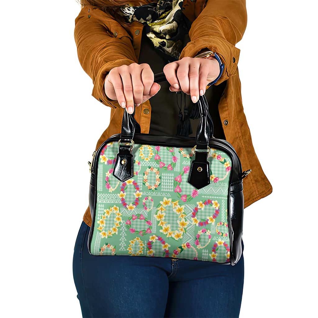 Hawaiian Leis Shoulder Handbag Kakau Tattoos and Palaka Pastel Green Color