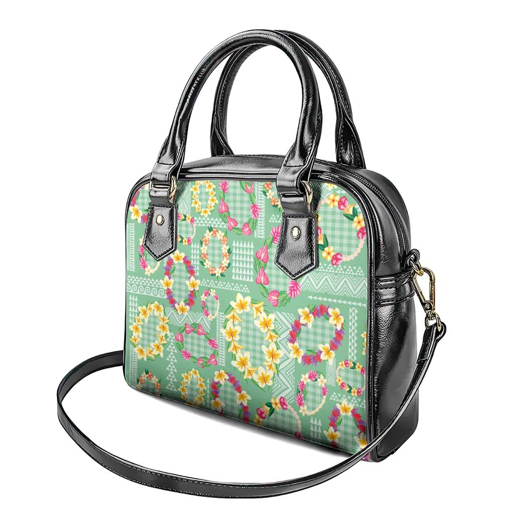 Hawaiian Leis Shoulder Handbag Kakau Tattoos and Palaka Pastel Green Color