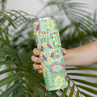 Hawaiian Leis Skinny Tumbler Kakau Tattoos and Palaka Pastel Green Color LT03 - Polynesian Pride
