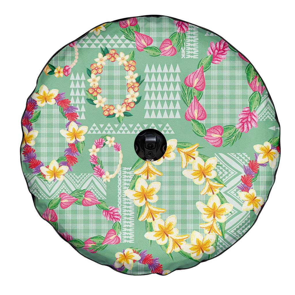 Hawaiian Leis Spare Tire Cover Kakau Tattoos and Palaka Pastel Green Color