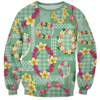 Hawaiian Leis Sweatshirt Kakau Tattoos and Palaka Pastel Green Color