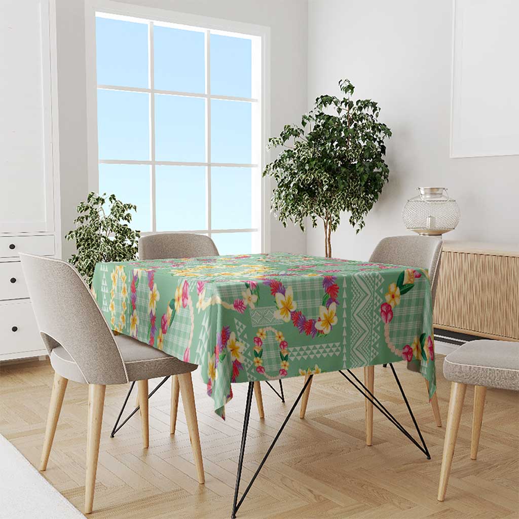 Hawaiian Leis Tablecloth Kakau Tattoos and Palaka Pastel Green Color
