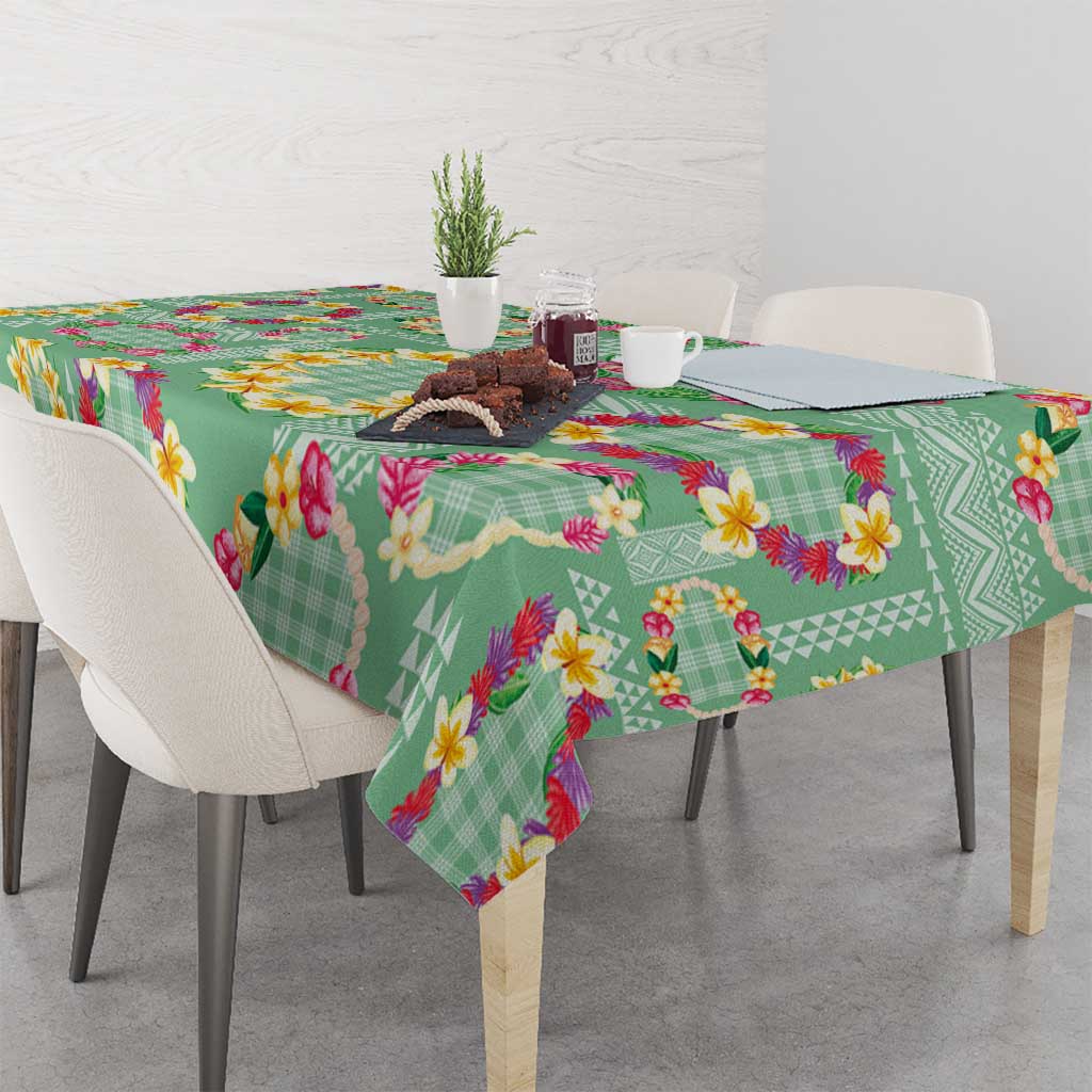 Hawaiian Leis Tablecloth Kakau Tattoos and Palaka Pastel Green Color