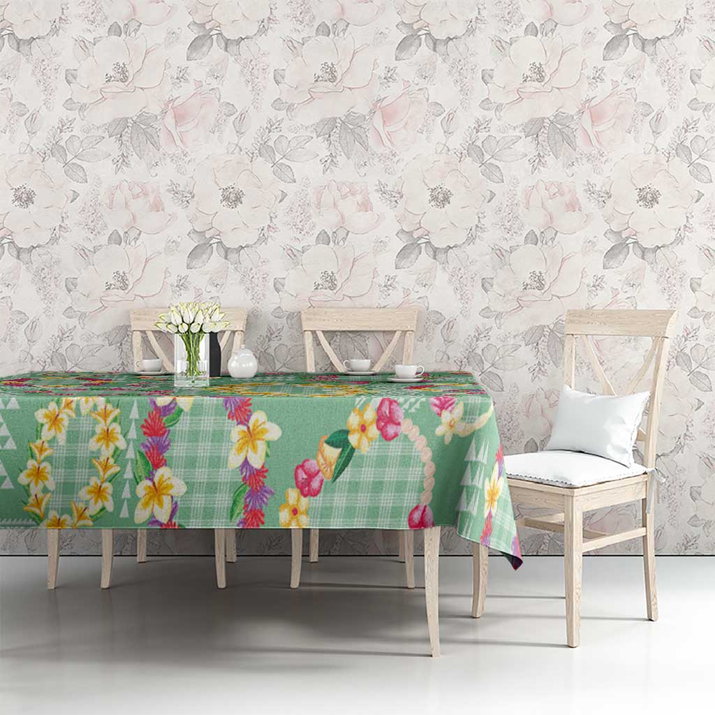Hawaiian Leis Tablecloth Kakau Tattoos and Palaka Pastel Green Color