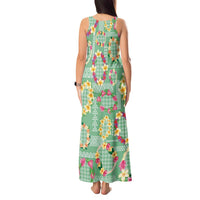 Hawaiian Leis Tank Maxi Dress Kakau Tattoos and Palaka Pastel Green Color