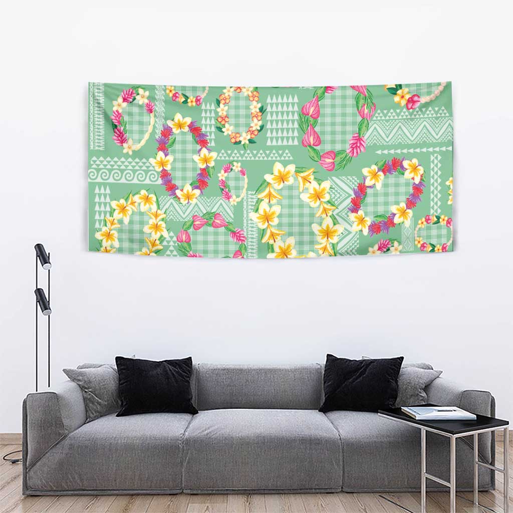 Hawaiian Leis Tapestry Kakau Tattoos and Palaka Pastel Green Color