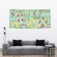 Hawaiian Leis Tapestry Kakau Tattoos and Palaka Pastel Green Color