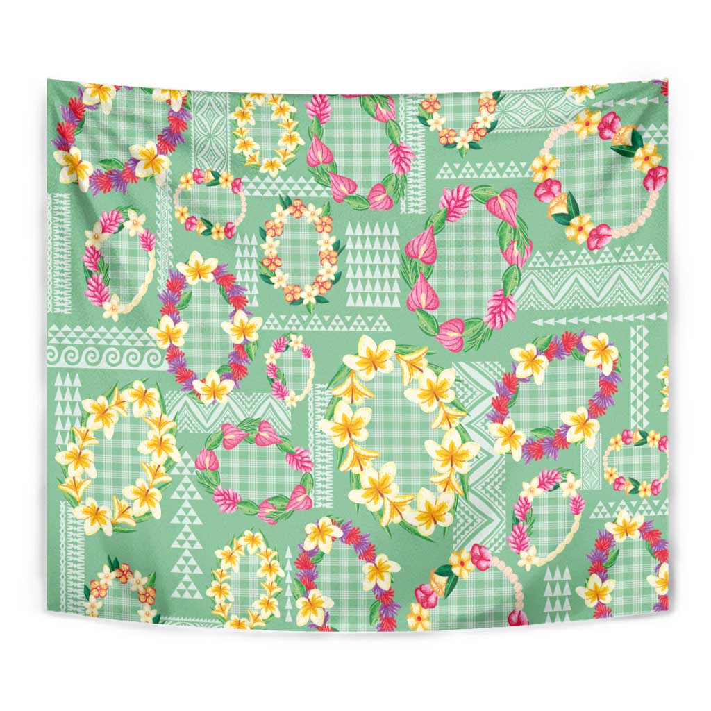 Hawaiian Leis Tapestry Kakau Tattoos and Palaka Pastel Green Color