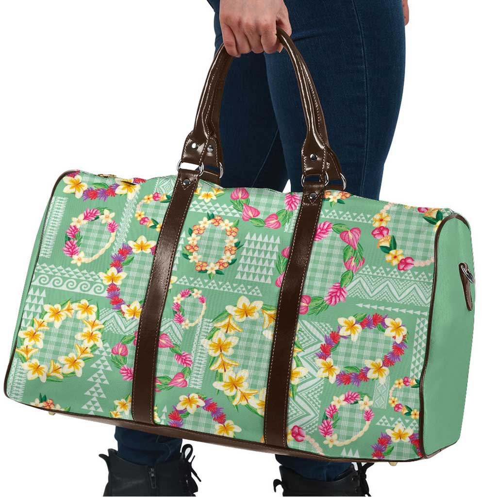 Hawaiian Leis Travel Bag Kakau Tattoos and Palaka Pastel Green Color