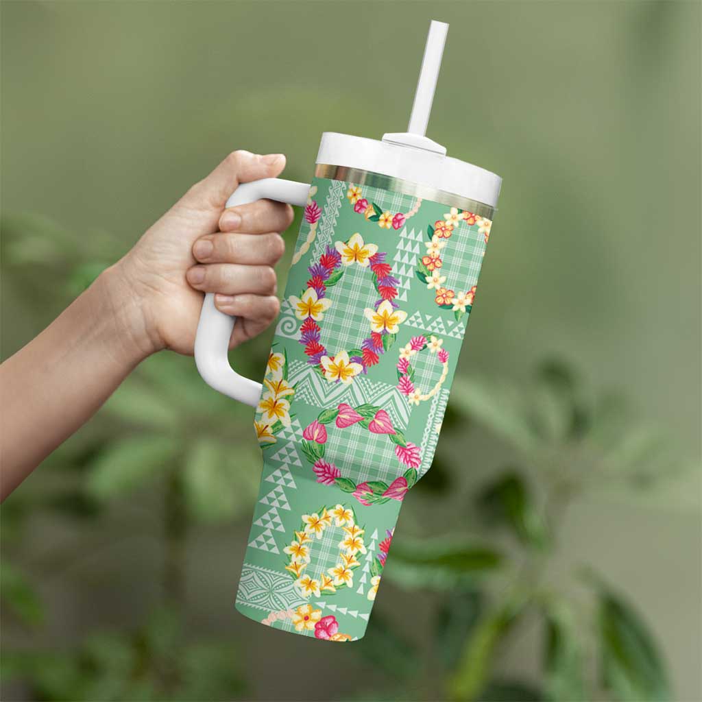 Hawaiian Leis Tumbler With Handle Kakau Tattoos and Palaka Pastel Green Color