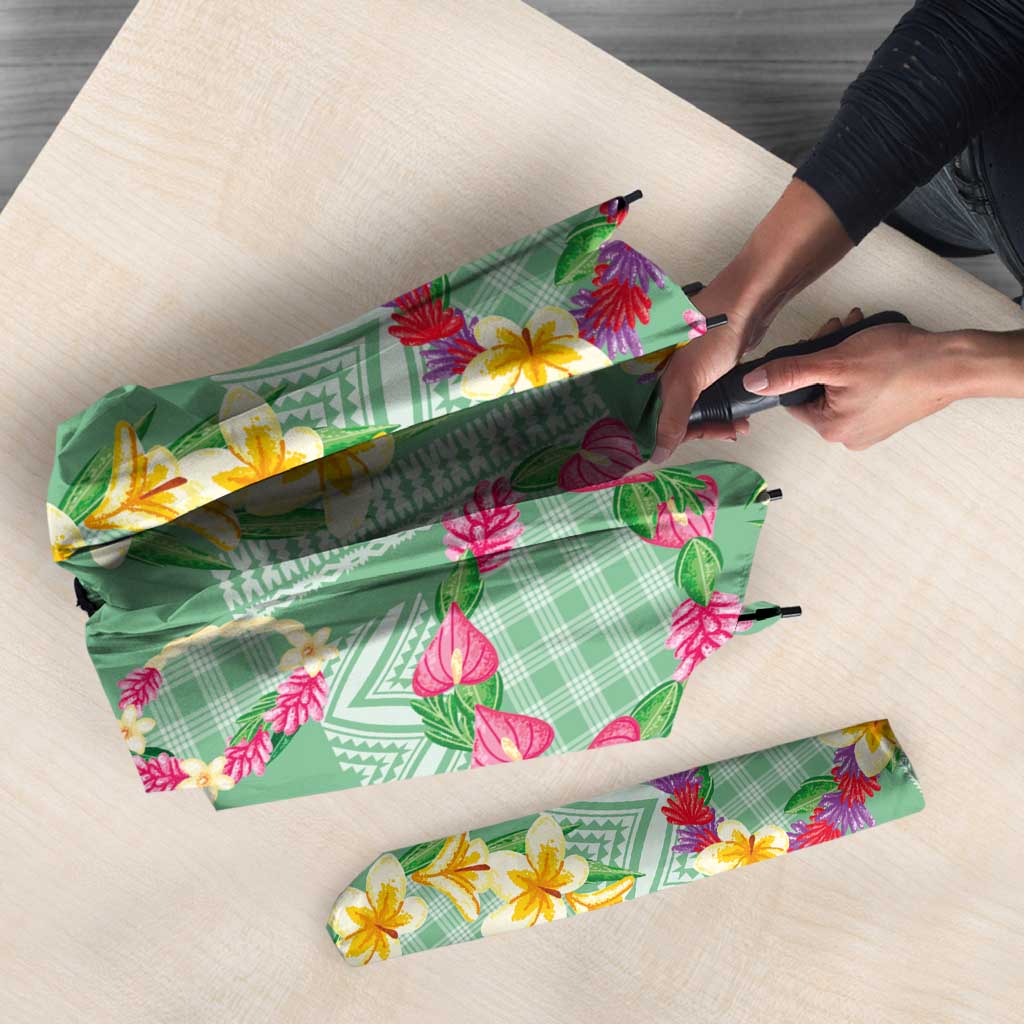 Hawaiian Leis Umbrella Kakau Tattoos and Palaka Pastel Green Color