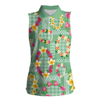 Hawaiian Leis Women Sleeveless Polo Shirt Kakau Tattoos and Palaka Pastel Green Color LT03 Female Green - Polynesian Pride