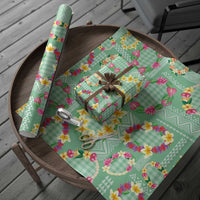 Hawaiian Leis Wrapping Paper Kakau Tattoos and Palaka Pastel Green Color