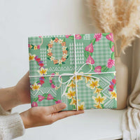 Hawaiian Leis Wrapping Paper Kakau Tattoos and Palaka Pastel Green Color