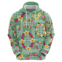 Hawaiian Leis Zip Hoodie Kakau Tattoos and Palaka Pastel Green Color