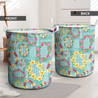 Hawaiian Leis Laundry Basket Kakau Tattoos and Palaka Pastel Teal Color