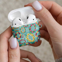 Hawaiian Leis AirPods Case Kakau Tattoos and Palaka Pastel Teal Color