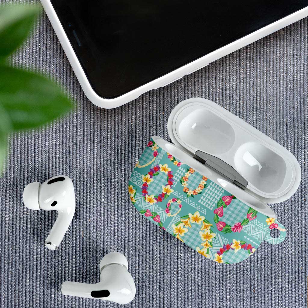 Hawaiian Leis AirPods Case Kakau Tattoos and Palaka Pastel Teal Color