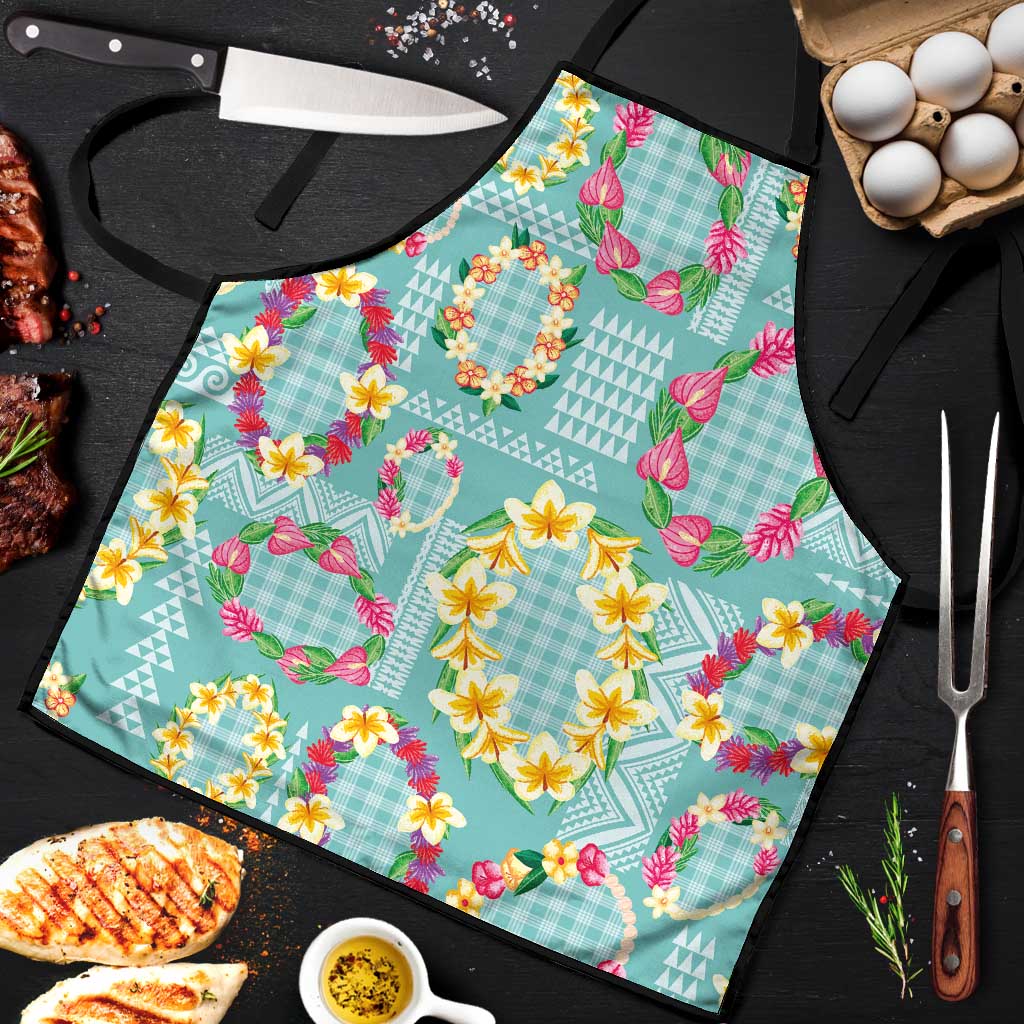 Hawaiian Leis Apron Kakau Tattoos and Palaka Pastel Teal Color