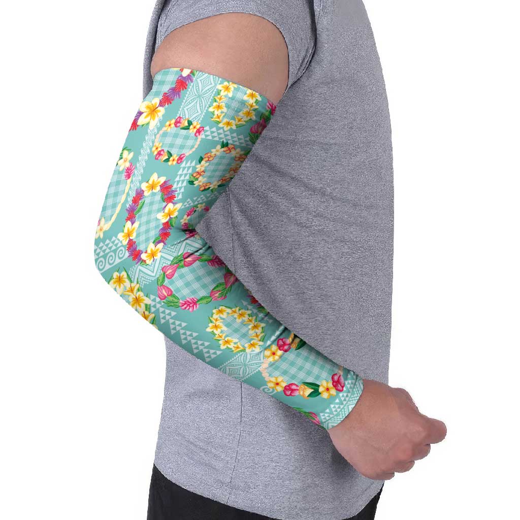 Hawaiian Leis Arm Sleeves Kakau Tattoos and Palaka Pastel Teal Color