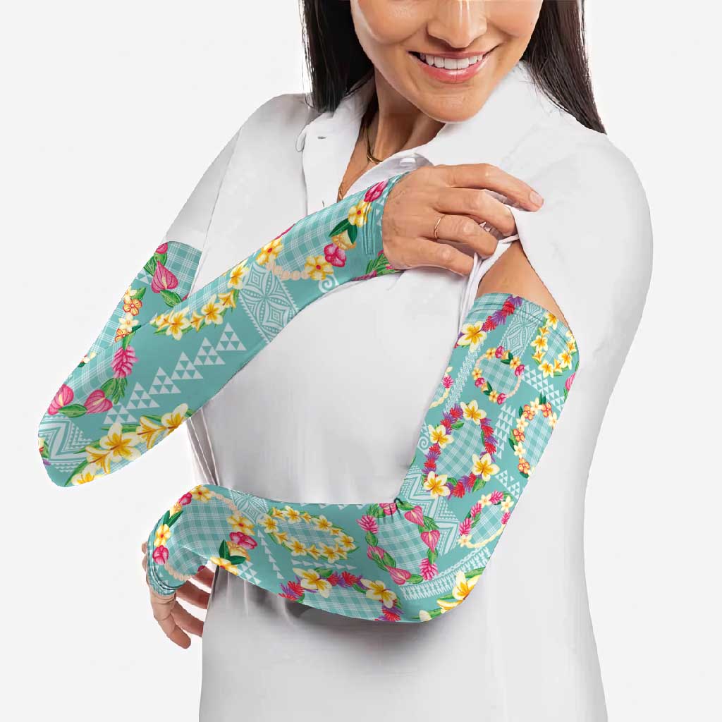 Hawaiian Leis Arm Sleeves Kakau Tattoos and Palaka Pastel Teal Color