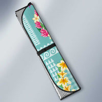 Hawaiian Leis Auto Sun Shade Kakau Tattoos and Palaka Pastel Teal Color