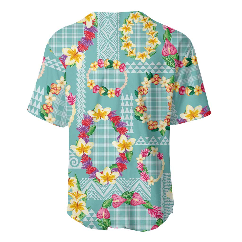 Hawaiian Leis Baseball Jersey Kakau Tattoos and Palaka Pastel Teal Color