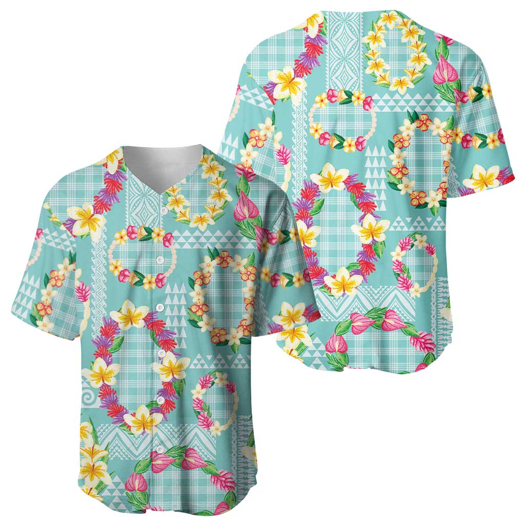 Hawaiian Leis Baseball Jersey Kakau Tattoos and Palaka Pastel Teal Color