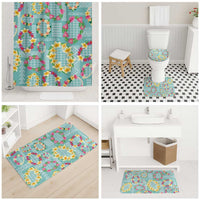 Hawaiian Leis Bathroom Set Kakau Tattoos and Palaka Pastel Teal Color