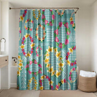 Hawaiian Leis Bathroom Set Kakau Tattoos and Palaka Pastel Teal Color