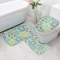 Hawaiian Leis Bathroom Set Kakau Tattoos and Palaka Pastel Teal Color