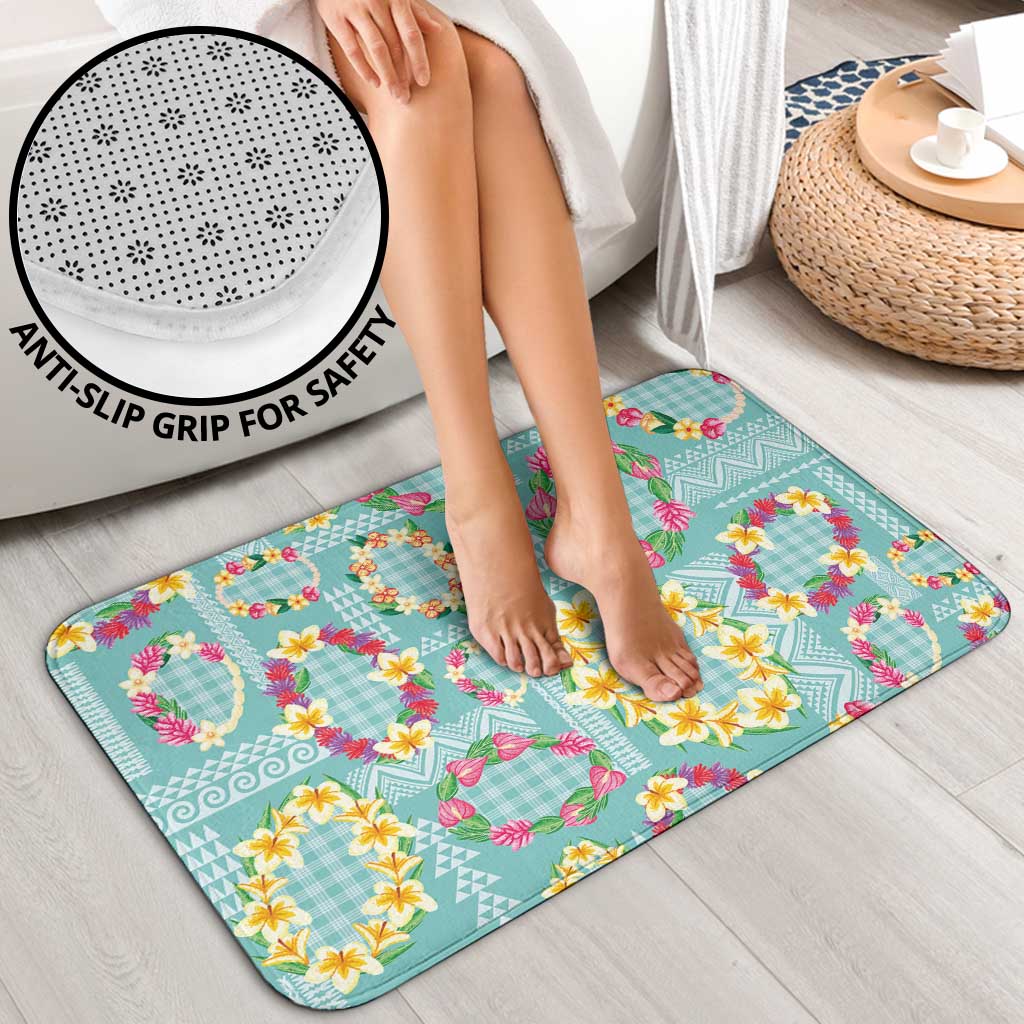 Hawaiian Leis Bathroom Set Kakau Tattoos and Palaka Pastel Teal Color