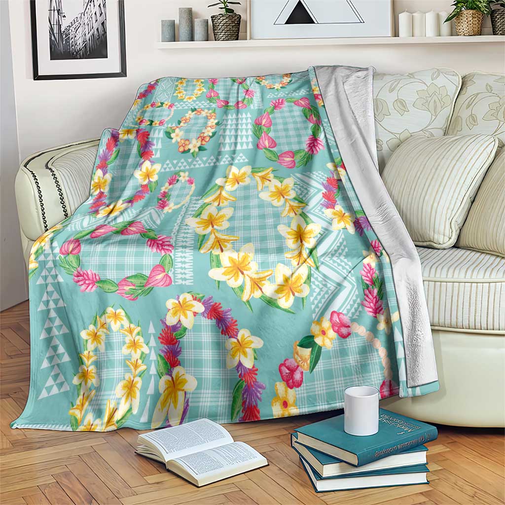 Hawaiian Leis Blanket Kakau Tattoos and Palaka Pastel Teal Color