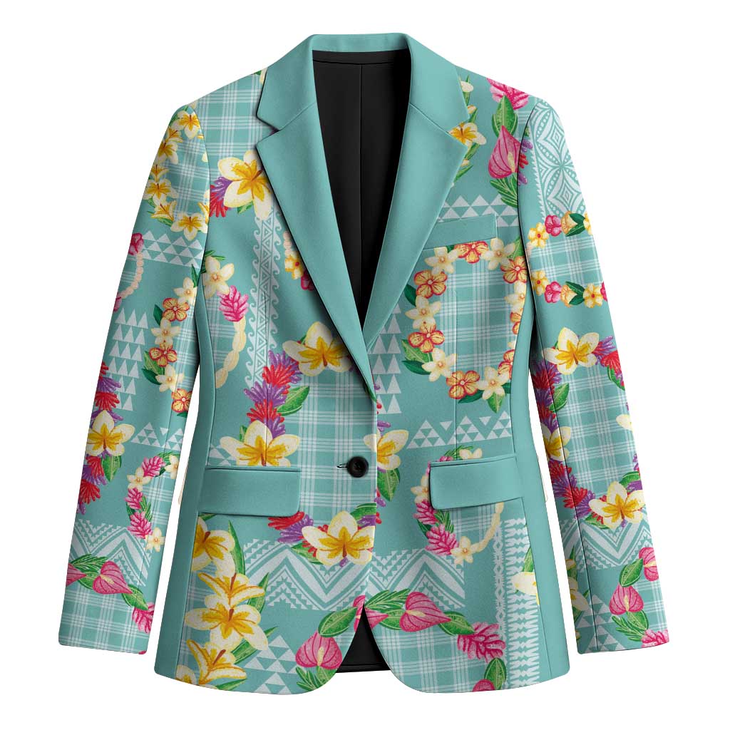 Hawaiian Leis Blazer Kakau Tattoos and Palaka Pastel Teal Color