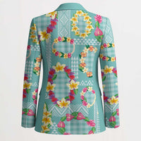 Hawaiian Leis Blazer Kakau Tattoos and Palaka Pastel Teal Color