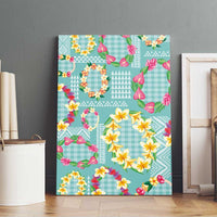 Hawaiian Leis Canvas Wall Art Kakau Tattoos and Palaka Pastel Teal Color
