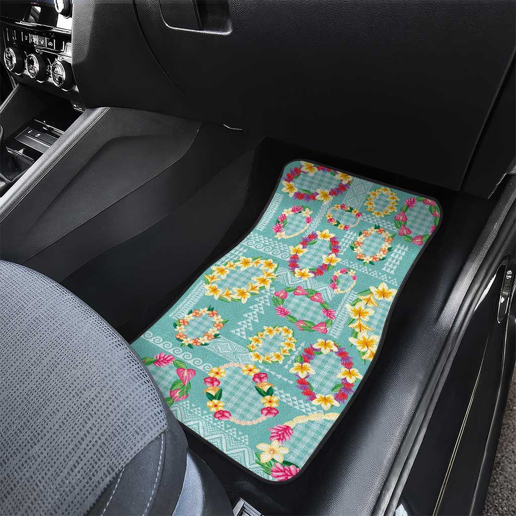 Hawaiian Leis Car Mats Kakau Tattoos and Palaka Pastel Teal Color